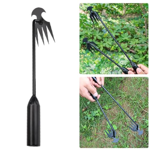 DKIIL NOIYB 4 Zähne Unkrautjäter mit Stiel, Hand Unkrautjätgeräte für Garten, Unkrautstecher zum Entwurzeln Garden Harke, Geschmiedeter Unkrautstecher aus Manganstahl (40 cm) von DKIIL NOIYB