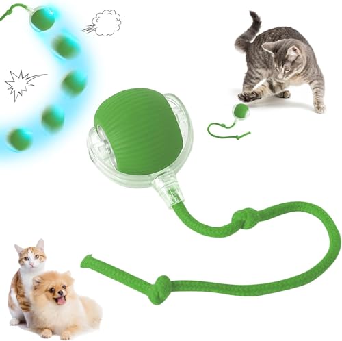 DKIIL NOIYB Katzenball Elektrisch, Wiederaufladbares Interaktives Katzenspielzeug, Katzensprint Spielzeug Power Ball 2.0, Smart Cat Toy Ball Rollender Ball, Katzenbälle für Katzen Hunde (Grün) von DKIIL NOIYB