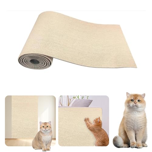 DKIIL NOIYB Katzenkratzbretter Katzenkratzmatten, rutschfest Sisal Katzenteppiche Zuschneidbare Größe Selbstklebende Kratzmöbelschutz Teppich für Wand Sofa Möbel Tür Kratzschutz (Khaki, 60 * 100cm) von DKIIL NOIYB