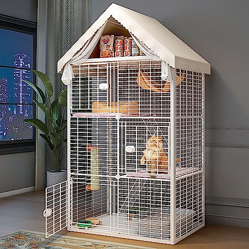 Großer Katzenkäfig, DIY-Katzenkiste für den Innenbereich, Abnehmbarer Katzenlaufstall, Kleintierkäfig, halbgeschlossenes Katzengehege, großer Auslauf, ideal für 1–2 Katzen (Größe: 92 x 47 x 167 cm) von DKSNAJ