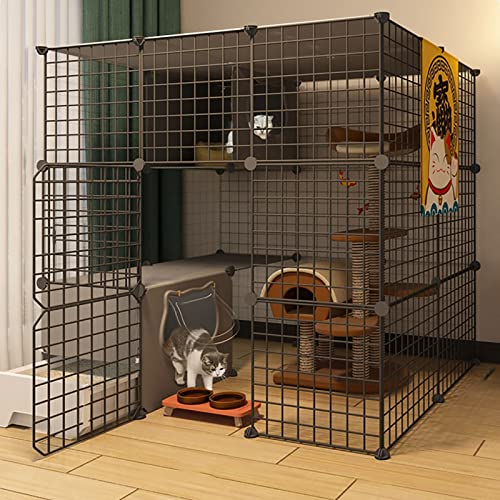 Großer Katzenkäfig - Katzengehege, Katzenkäfig, Zwinger, Katzenlaufstall, Frettchenkäfig für den Innenbereich, abnehmbarer Metall-DIY-Zwinger für den Innenbereich, Katzenkiste mit Katzentoilette - für von DKSNAJ