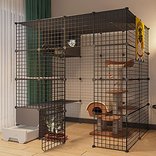 Großer Katzenkäfig - Katzengehege Katzenkäfig Zwinger Katzenlaufstall Innenkäfig für Frettchen Abnehmbarer Metall-Innen-DIY-Zwinger Katzenkiste mit Katzentoilette - für Kleintiere, Welpen, Kätzchen, von DKSNAJ