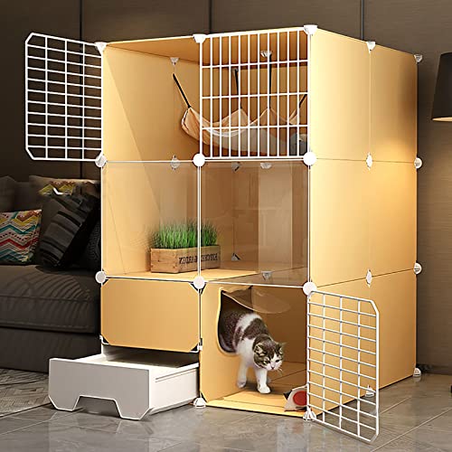 Großer Katzenkäfig – Katzenlaufstall aus abnehmbarem Metalldraht, DIY-Innenzwinger, Katzenkäfig mit Katzentoilette, abnehmbare Zwinger aus Metalldraht – großer Auslauf, ideal für 1–4 Katzen Wisdom von DKSNAJ