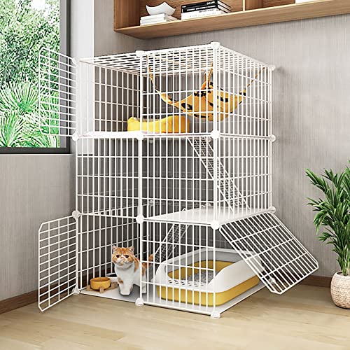 Katzenkäfig, Katzengehege für den Innenbereich, Katzenzwinger, groß, 1/2/3-stöckig, Katzenlaufstall, Katzenzwinger, DIY-Katzenlaufstall für den Innenbereich für Kleintiere, Auslauf, ideal für 1–3 von DKSNAJ