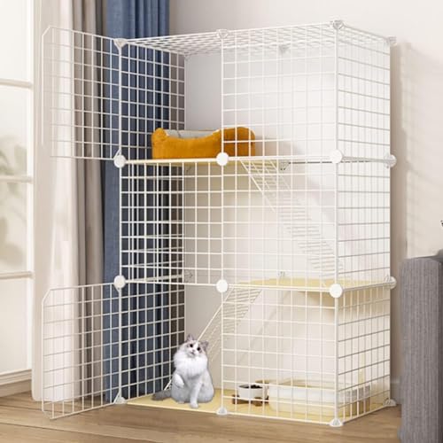 Katzenkäfig-Ecke, große 3-stöckige Katzenhütte, Katzenkäfig groß, DIY-Haustierheim für den Innenbereich, Kleintierhaus, Katzenkiste mit Katzenstreu + Katzenhängematte + Katzentoilette + Katzennapf, von DKSNAJ