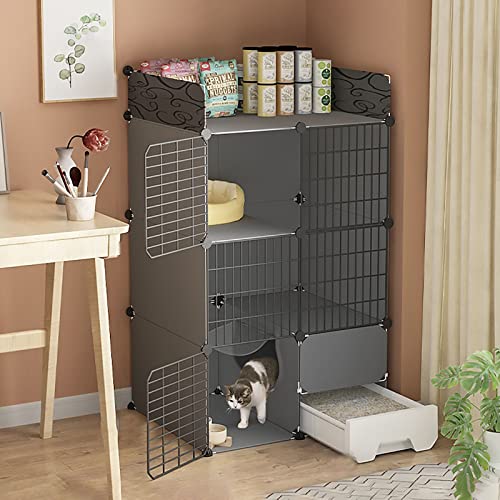 Katzenkäfig für den Innenbereich, Katzenkäfige mit Katzentoilette, Katzengehege, Abnehmbarer 2/3-stufiger Metallkäfig für Kleintiere, DIY-Kätzchenkäfige, extra großer Platz für kleine von DKSNAJ