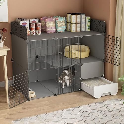 Katzenkäfig für den Innenbereich, Katzenkäfige mit Katzentoilette, Katzengehege, Abnehmbarer 2/3-stufiger Metallkäfig für Kleintiere, DIY-Kätzchenkäfige, extra großer Platz für kleine von DKSNAJ