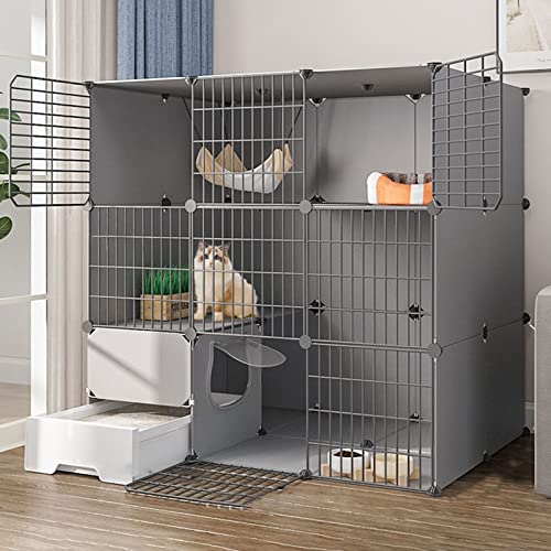 Katzenlaufstall, Katzenhütten für Indoor-Katzen, Outdoor-Katzengehege, Katzenkäfige für den Innenbereich, groß, 3-stöckig, mit Tür und geschlossener Katzentoilette, Verwendung für Kätzchen, Kaninchen, von DKSNAJ