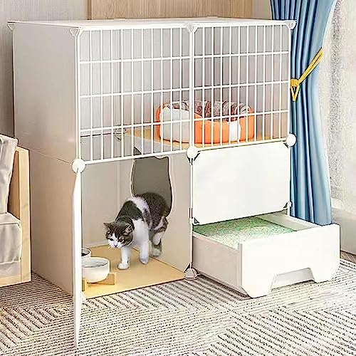 Laufställe für Kleintiere, Katzengehege, Katzengehege für draußen, Kleintierkäfige mit Tür und geschlossener Katzentoilette, geruchshemmender Spritzsand für Kätzchen (Größe: 111 x 49 x 111 cm, Farbe: von DKSNAJ