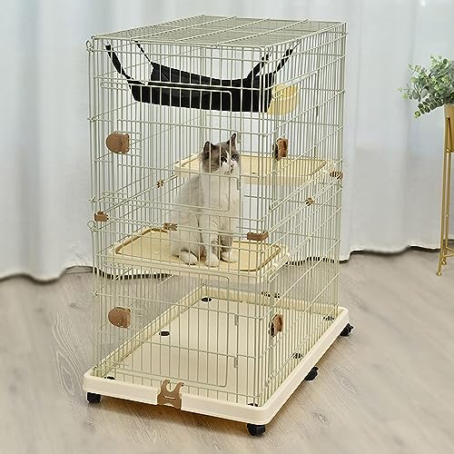 Laufställe für Kleintiere, Katzenkäfig, Katzenkäfig für draußen, 3-stöckiges Katzenhaus, ideal für 1–4 Katzen, für Hamster, Rennmäuse, mit großem Wohnraum (Größe: 55 x 84 x 114 cm) Wisdom von DKSNAJ