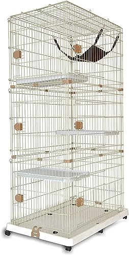 Laufställe für Kleintiere, Katzenkäfig, Katzenkäfig für draußen, 3-stöckiges Katzenhaus, ideal für 1–4 Katzen, für Hamster, Rennmäuse, mit großem Wohnraum (Größe: 55 x 84 x 167 cm) Wisdom von DKSNAJ