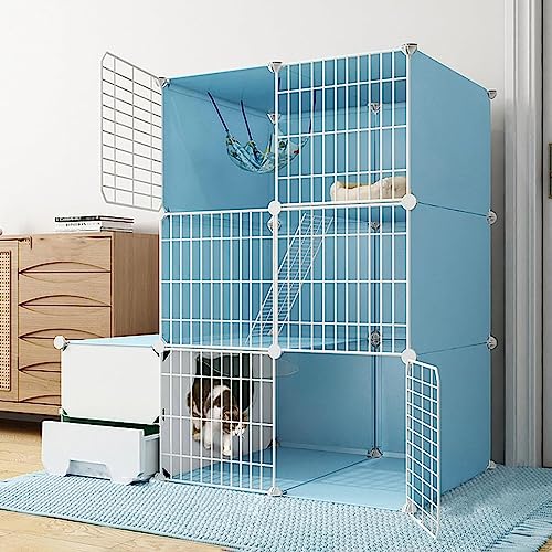 Laufställe für Kleintiere, Katzenkäfige für den Innenbereich, Katzenkäfige für den Innenbereich, Katzengehege für den Außenbereich mit Katzentoilette, Abnehmbarer DIY-Katzenlaufstall (Größe: 111 x 49 von DKSNAJ