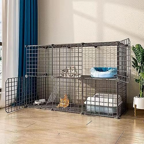 Laufställe für Kleintiere, Katzenlaufstall, Katzenkäfige für Hauskatzen, Welpenlaufstall, 2-stöckiger Katzenkäfig für den Innenbereich, Abnehmbarer Metalldraht mit Tür (Größe: 75 x 39 x 73 cm, Farbe: von DKSNAJ