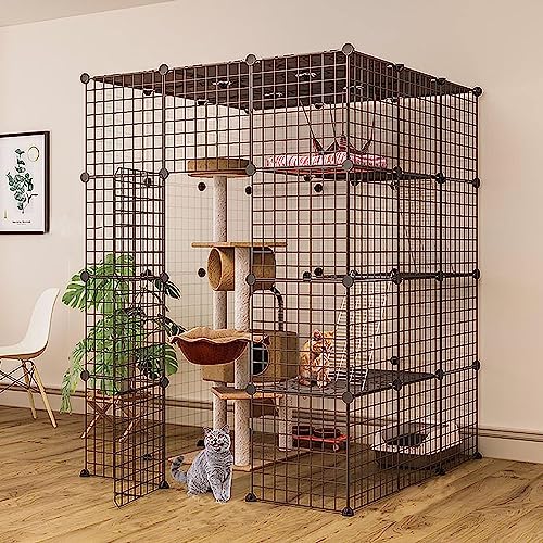 Laufställe für Kleintiere, Katzenlaufstall – Frettchenkäfig, DIY-Katzenlaufstall für den Innenbereich, abnehmbare Katzenkiste, ideal für 1–4 Katzen (Größe: 111 x 111 x 146 cm) Wisdom von DKSNAJ