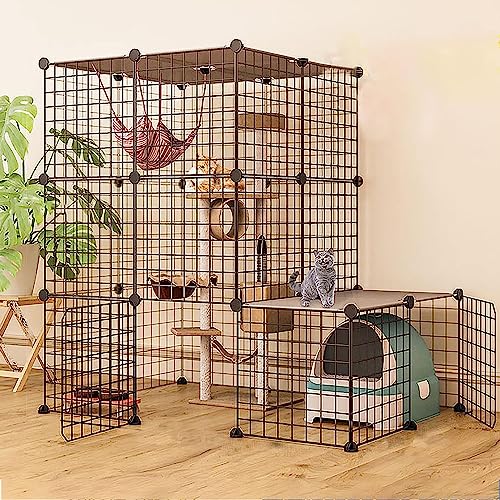 Laufställe für Kleintiere, Katzenlaufstall – Frettchenkäfig, DIY-Katzenlaufstall für den Innenbereich, abnehmbare Katzenkiste, ideal für 1–4 Katzen (Größe: 111 x 75 x 109 cm-A) Wisdom von DKSNAJ