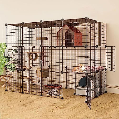 Laufställe für Kleintiere, Katzenlaufstall – Frettchenkäfig, DIY-Katzenlaufstall für den Innenbereich, abnehmbare Katzenkiste, ideal für 1–4 Katzen (Größe: 111 x 75 x 109 cm-B) Wisdom von DKSNAJ