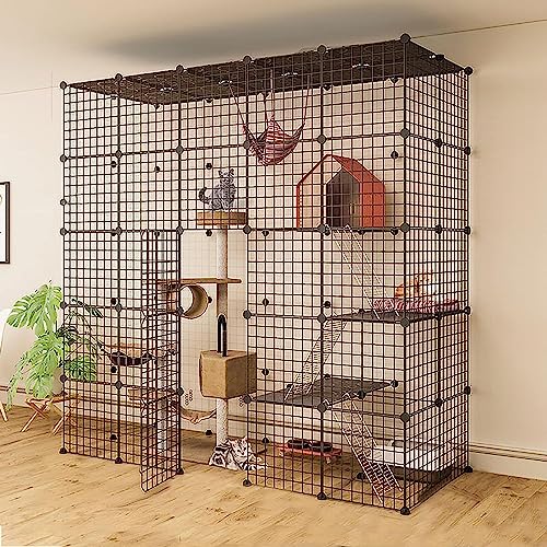 Laufställe für Kleintiere, Katzenlaufstall – Frettchenkäfig, DIY-Katzenlaufstall für den Innenbereich, abnehmbare Katzenkiste, ideal für 1–4 Katzen (Größe: 183 x 75 x 182 cm) Wisdom von DKSNAJ