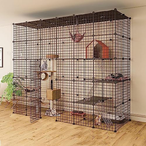 Laufställe für Kleintiere, Katzenlaufstall – Frettchenkäfig, DIY-Katzenlaufstall für den Innenbereich, abnehmbare Katzenkiste, ideal für 1–4 Katzen (Größe: 219 x 75 x 182 cm) Wisdom von DKSNAJ