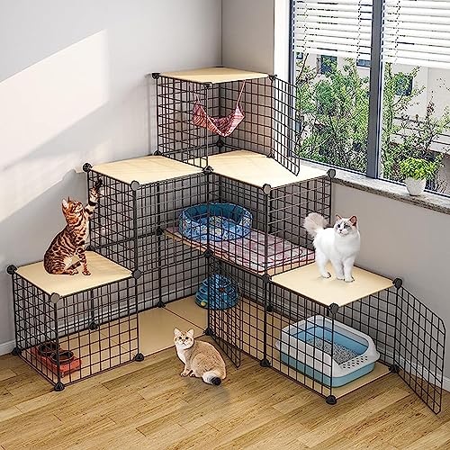 Laufställe für Kleintiere, Laufstall für Katzen – Frettchenkäfig, Katzengehege, Aufbewahrung aus Metalldrahtgittern, Regale mit Lagerbehältern, modulares Bücherregal, Schrank (Größe: C4-111 * 111 * von DKSNAJ