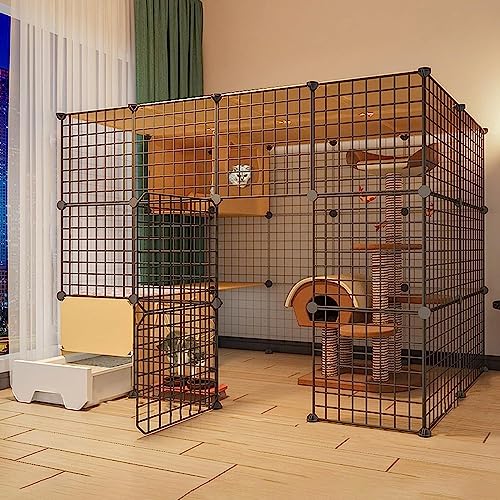 Laufställe für Kleintiere Katzenlaufstall, Katzenkäfig, Katzenkäfige für den Innenbereich mit Tür und geschlossener Katzentoilette DIY-Laufstall für Haustiere Kleintierkäfig (Größe: 147 x 95 x 109 cm) von DKSNAJ