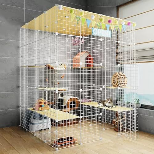 Laufstall für Katzenkäfige, Haustierkäfige für Katzen, große 2/3-stöckige Katzengehege, Katzenzwinger, DIY-Käfig aus Metalldrahtgitter, großer Übungsbereich, leicht zu reinigen (Farbe: Weiß C, Größe: von DKSNAJ