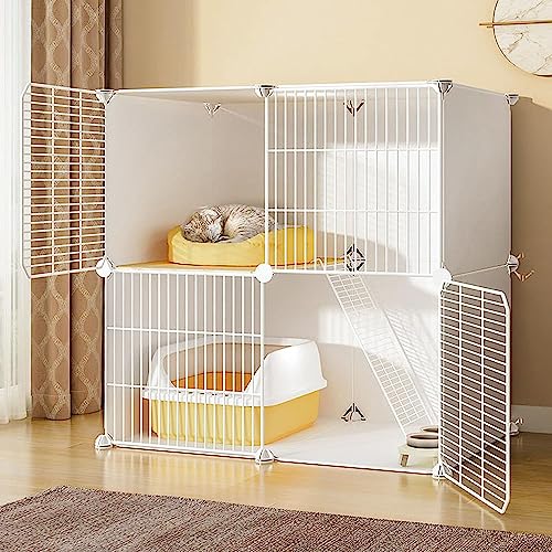 Laufstall für Kleintiere, Katzengehege, DIY-Laufstall für Haustiere, Metallgehegenetz mit Tür für Kaninchen, Igel, Katzen, Meerschweinchen – inklusive Katzennapf (Größe: 75 x 49 x 73 cm) Wisdom von DKSNAJ