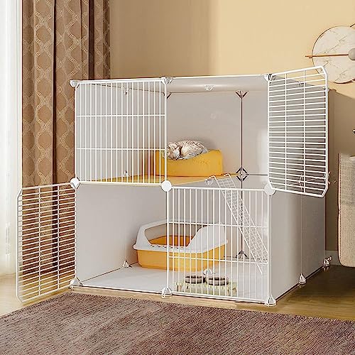 Laufstall für Kleintiere, Katzengehege, DIY-Laufstall für Haustiere, Metallgehegenetz mit Tür für Kaninchen, Igel, Katzen, Meerschweinchen – inklusive Katzennapf (Größe: 75 x 75 x 73 cm) Wisdom von DKSNAJ