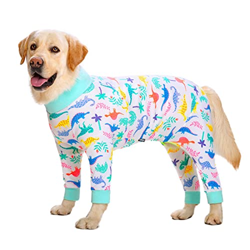 1 x Hundekleidung Pyjama für mittelgroße und große Hunde, weich, gemütlich, Weiß, bunt, Dino, 36 von DLKSH