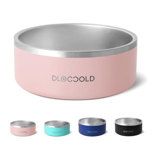 DLOCCOLD Doppelwandiger, isolierter rutschfester Futternapf aus Edelstahl, 1,2 l Fassungsvermögen, Metall-Hundefutter, Wassernäpfe mit Gummiunterseite für mittelgroße und große Hunde und Katzen von DLOCCOLD