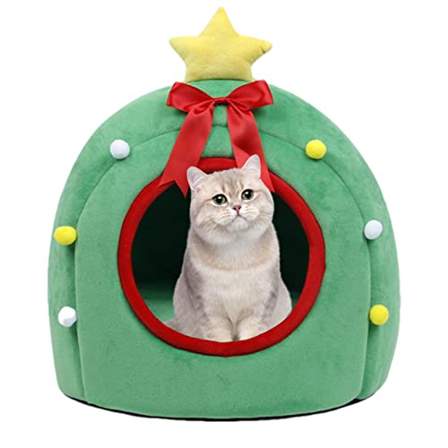 Weihnachten Katzenbett, PP-Baumwolle Haustierhöhle mit waschbarem Kissen, Haustier Winterzelthaus, tragbares Weihnachtskatzenbett, freistehendes Katzenhöhlenbett für kleine Hunde Katzen und von DLSIN