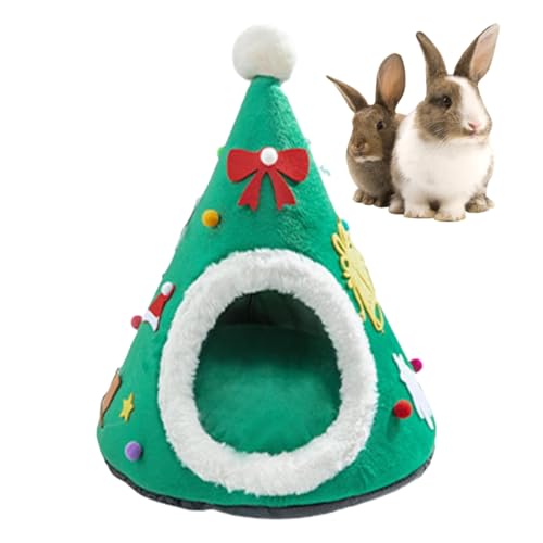 Weihnachtsbaum Katzenhütte, Tragbares rotes Haustierhöhlenbett, niedliches Katzenbett mit Weihnachtsbaum-Design, bequemes Dreieck-Katzenbett, Weihnachts-Haustierhöhlenbett für Kätzchen von DLSIN