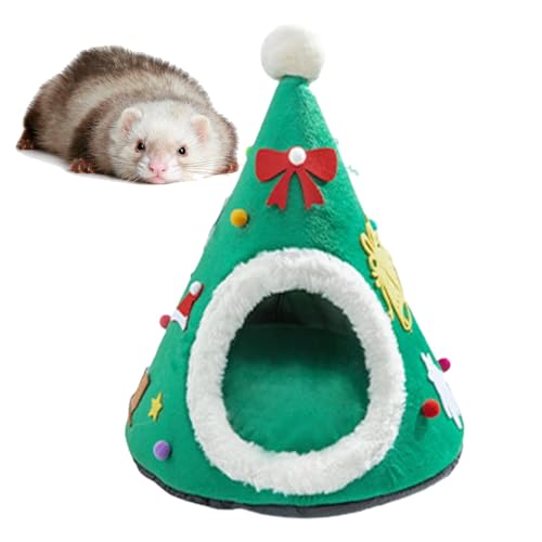 Weihnachtsbaum Katzenhütte, Tragbares rotes Haustierhöhlenbett, niedliches Katzenbett mit Weihnachtsbaum-Design, bequemes Dreieck-Katzenbett, Weihnachts-Haustierhöhlenbett für Kätzchen von DLSIN