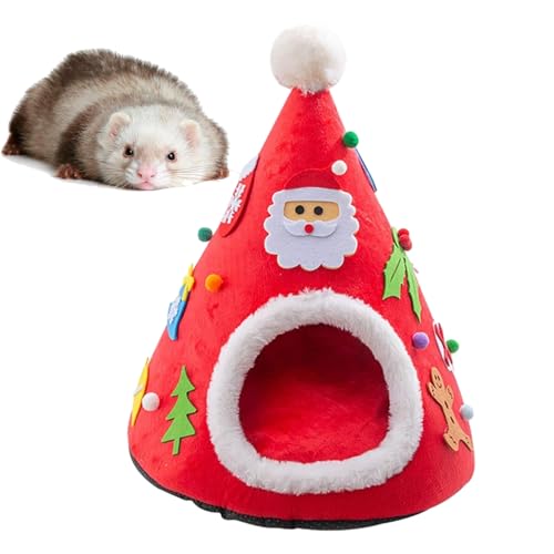 Weihnachtsbaum Katzenhütte, Tragbares rotes Haustierhöhlenbett, niedliches Katzenbett mit Weihnachtsbaum-Design, bequemes Dreieck-Katzenbett, Weihnachts-Haustierhöhlenbett für Kätzchen von DLSIN