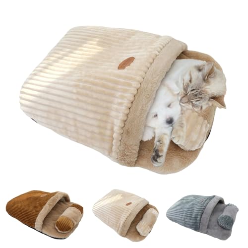 DLZMO Katzenschlafsack, Katzen Schlafsack Höhle, Katzen Schlafsack, Schlafsack für Katzen, für Katzen und Hunde bis zu 7 kg (Beige, Unter 7 kg) von DLZMO