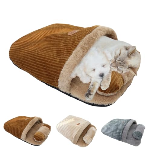 DLZMO Katzenschlafsack, Katzen Schlafsack Höhle, Katzen Schlafsack, Schlafsack für Katzen, für Katzen und Hunde bis zu 7 kg (Braun, Unter 7 kg) von DLZMO