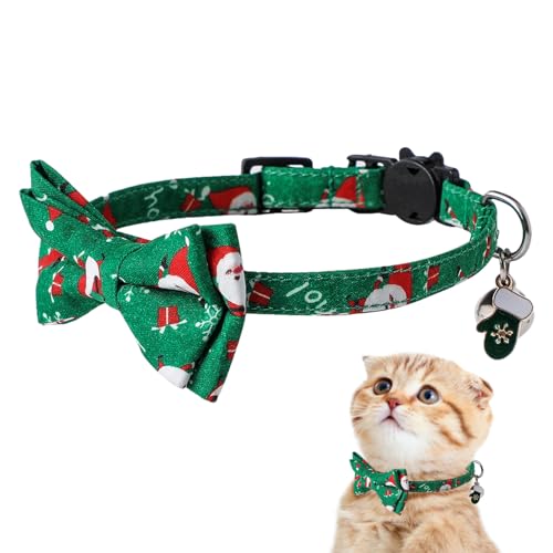 Weihnachtsmann-Kätzchen-Halsbänder, Katzenhalsband mit Fliege, Glocke, verstellbare Schneeflocken-Schleife für Katze, Haustier-Dekoration, Katzenfliege, Halsband für Kätzchen, Katze von DMAIS