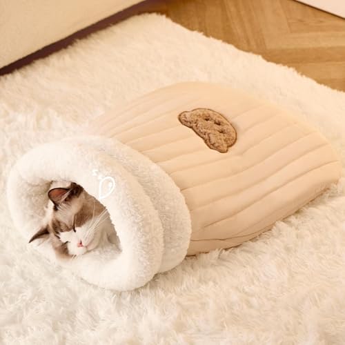 Cat Sleeping Bag, Linen Fabric Bed Cave, Soft And Comfortable Cat Bed, Cave Cozy Cat Beds, Durable Washable Cute Cat Sleeping Bag Easy Acces For Cats And Small Dog von DNCG