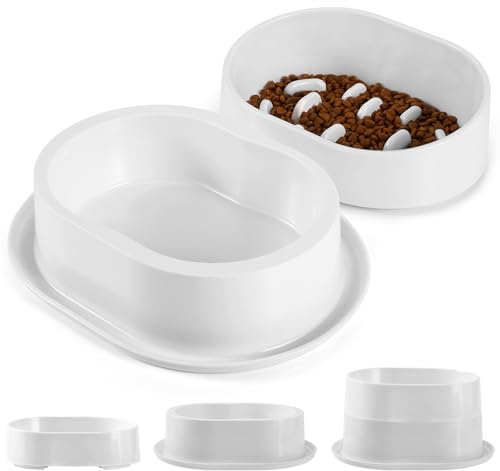 DNOYEUS Katzen- und Hundefutter-Set, Basic & Slow Feeder, kein Verschütten, rutschfest, erhöht, breiter Mund, lebensmittelechtes Material, Futter und Wasser, Haustiernäpfe, Weiß von DNOYEUS