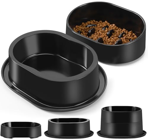 DNOYEUS Katzen- und Hundefutter-Set, Basic & Slow Feeder, kein Verschütten, rutschfest, erhöht, breiter Mund, lebensmittelechtes Material, Futter & Wasser Futternäpfe, Schwarz von DNOYEUS