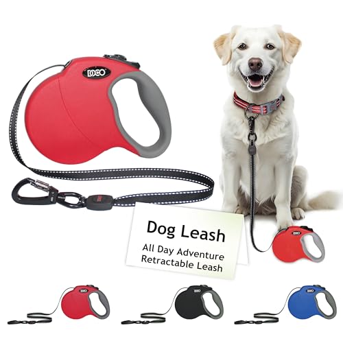 DOCO® All Day Adventure Einziehbare Hundeleine – Reflektierendes Band, rutschfest, verhedderungsfrei, sichere Kontrolle – Hunde bis zu 20,4 kg (Medium, Rot) von DOCO