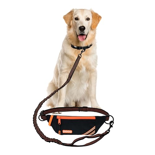 DOCO Lite Hunde-Jogginggürtel mit Reißverschlusstasche, Bungee-Leine zum Spazierengehen, Wandern, Joggen mit Hund, für 4,5–45,4 kg, Orange von DOCO