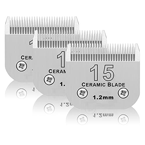 DODAER 3 Stück 15# abnehmbare Keramikklingen für Haustiere, kompatibel mit Andis, Oster A5, Wahl KM-10 Serie, Größe 15#, Klinge 3/64 Zoll, 1,2 mm Schnittlänge von DODAER