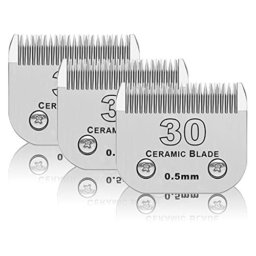 DODAER 3 Stück 30# abnehmbare Keramikklingen für Haustiere, kompatibel mit Andis, Oster A5, Wahl KM-10 Serie, Größe #30, Klinge 1/50 Zoll, 0,5 mm Schnittlänge von DODAER