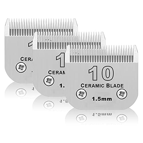 DODAER Abnehmbare Keramikklingen für Haustiere, kompatibel mit Andis, Oster A5, Wahl KM-10 Serie, Größe 10, Klinge 1/16 Zoll, Schnittlänge 1,5 mm, 3 Stück von DODAER