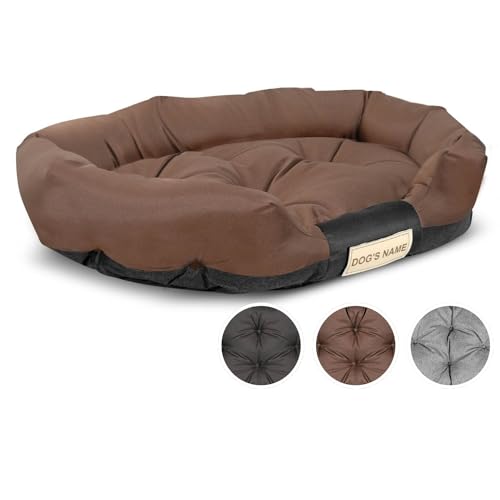 DODfactory Personalisiertes Hundebett mit Name, Wasserdicht, Waschbar, Kratzfest aus Codura für kleine, mittelgroße und große Hunde, 115x95 cm, Braun von DODfactory