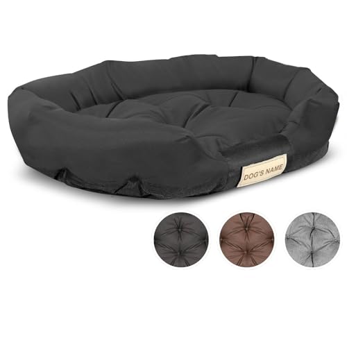 DODfactory Personalisiertes Hundebett mit Name, Wasserdicht, Waschbar, Kratzfest aus Codura für kleine, mittelgroße und große Hunde, 115x95 cm, Schwarz von DODfactory