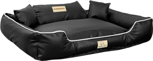 KingDog Hundebett Kunstleder Schwarz mit kissen, 115x95 cm, Hundebett Grosse Hunde Personalisiert mit dem Namen Ihres Hunde, Abnehmbar mit Reißverschluss, Hundebett Rutschfestes und Wasserdichtes von DODfactory