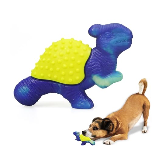 DOEL Hunde-Kauspielzeug für Aggressive Kauer, Kauen zum Reinigen der Zähne, unzerstörbares Nylon-Spielzeug, Rindig-Geschmack, Dinosaurier-Modellierung, blau und gelb von DOEL