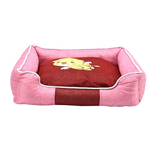 DOG BED Hundebett Katze Haus Abnehmbare Sommer Eis Seide Hund Zimmer Matte Große Golden Retriever Zwinger Pet Lieferungen (Farbe : Pink, Größe : 60*50*16cm) von DOG BED