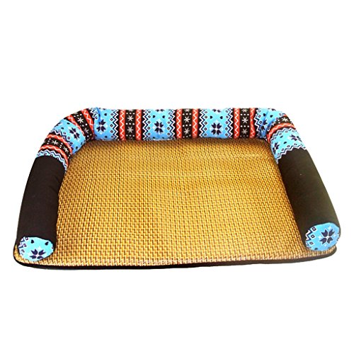 DOG BED Hundebett Katze Haus Frühling Sommer Hund Haus Abnehmbare und Waschbare Matte Rattan Pet Pad Pet Supplies (Farbe : Blue, Größe : 54*39*10cm) von DOG BED